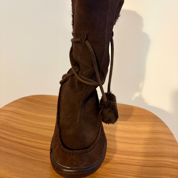 Steve‎ Madden P-Pop Boots Moccasins Suede Faux Fur Tie Pompoms Mid-Calf Brown 9 - Picture 8 of 9